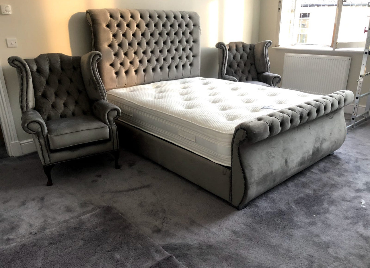 Zoe Frame Elegant Handmade Bed In Custom Velvet Upholstery For Luxury Comfort